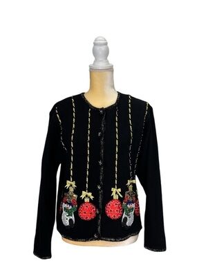 Vintage Christopher Radko Christmas Sweater Black Lambswool Snowman Ornament EUC
